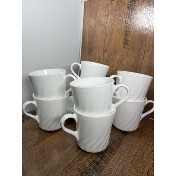 Corning Ware White Swirl Coffee Tea Mug Corelle Enhancements Set Of 8 - Picture 1 of 4